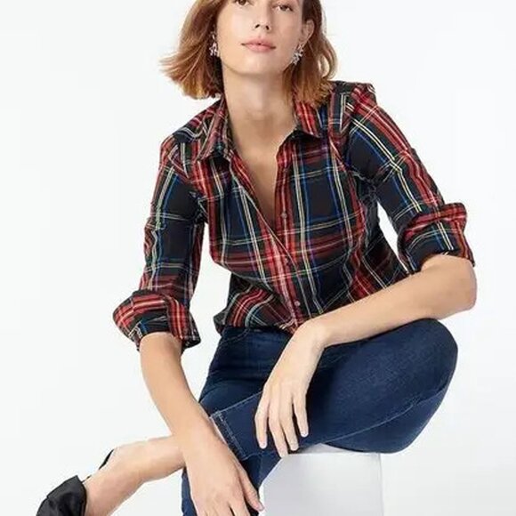 J Crew Women's Perfect Shirt in Stewart Plaid, 00P - Picture 2 of 5